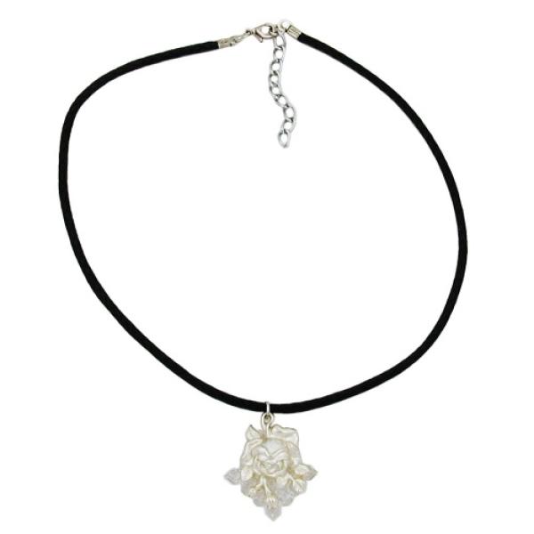 Kette 32x27mm Anhänger Kunststoff Rose silberfarbig Kordel schwarz 38cm