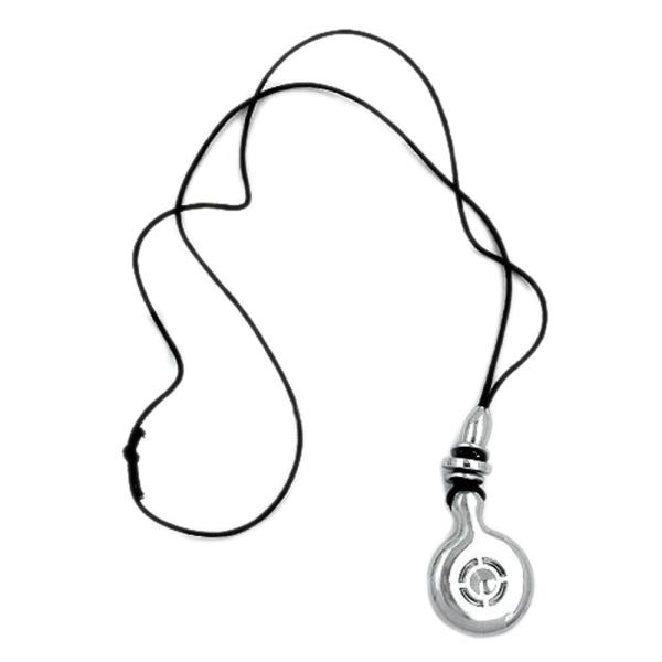Kette 47x34mm Anhänger Kunststoff chromfarben Kordel schwarz 90cm