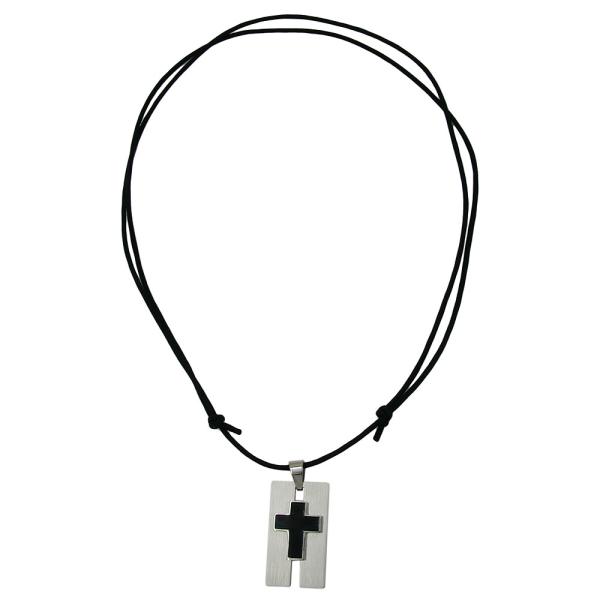 Kette 35x20mm Kreuz Edelstahl schwarz emailliert Kordel schwarz 90cm