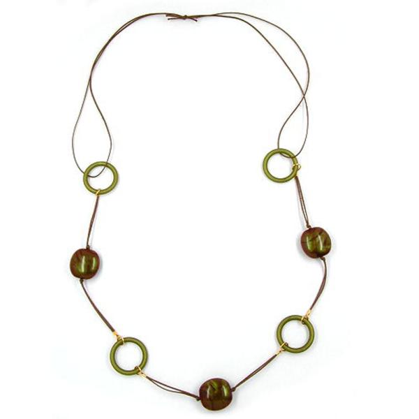 Kette 25x25x12mm Nugget Kunststoff oliv-braun-AB Kordel braun 100cm