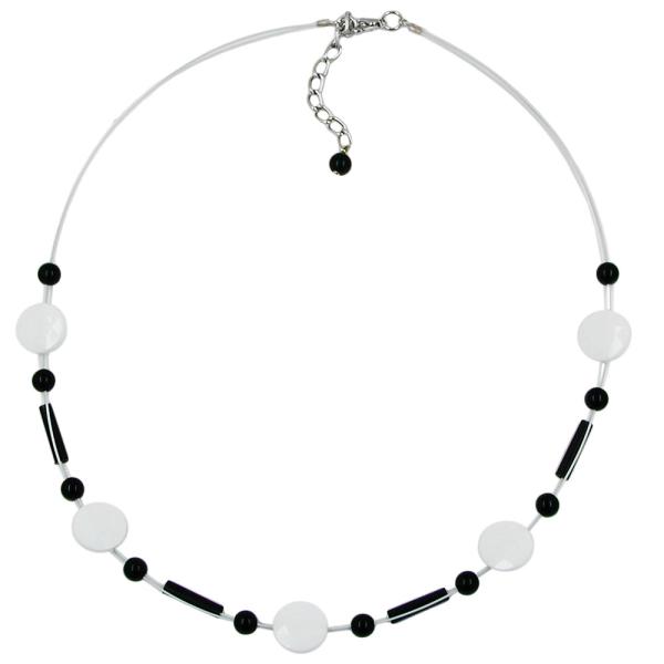 Kette Drahtkette Schliff-Linse schwarz-weiß Kunststoffperlen 45cm