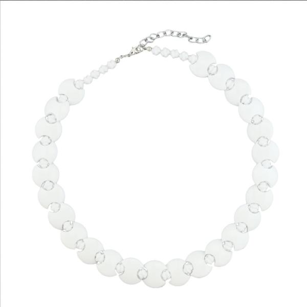Kette 18mm Scheibe Kunststoff weiß glänzend Knotenperle weiß 43cm