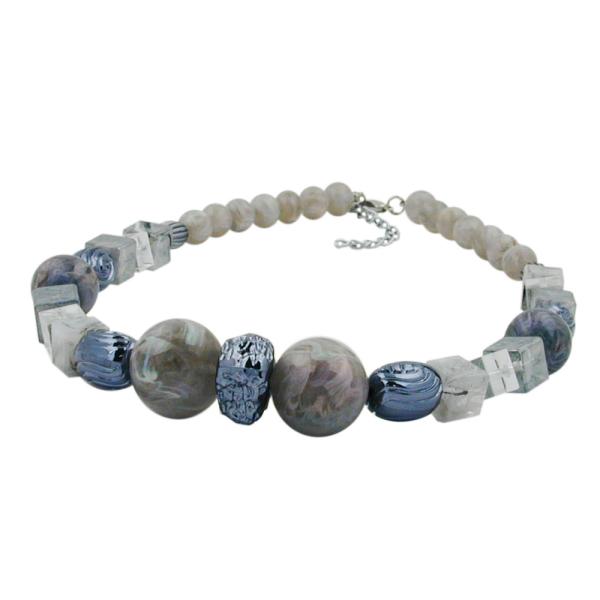Kette 2x 20mm Perle silbergrau-lila-marmoriert Kunststoff 45cm