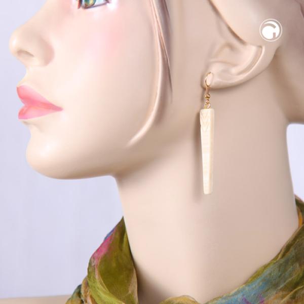 Ohrring Ohrhaken 70x10mm Keil mit Kerben beige-natur Kunststoff