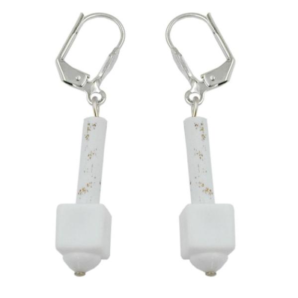 Ohrbrisur Ohrhänger Ohrringe 45x8mm silberfarben Würfelperle weiß-matt Kunststoff