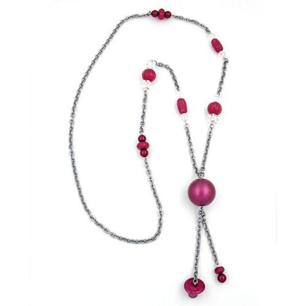 Kette Kunststoffperlen altrosa-grau-kristall Alu-Ankerkette grau 90cm