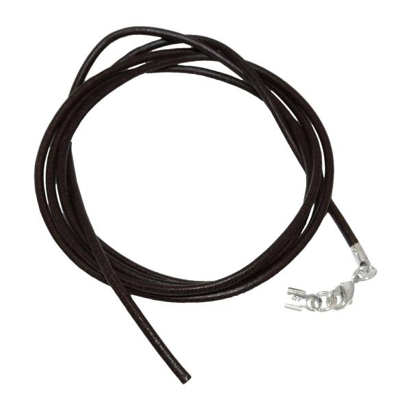 Lederband Rundschnur Rindleder 2mm schwarz gefärbt mit 1x Verschluss silberfarbig 1m