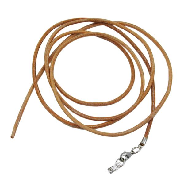 Lederband Rundschnur Rindleder 2mm naturfarben mit 1x Verschluss silberfarbig 1m