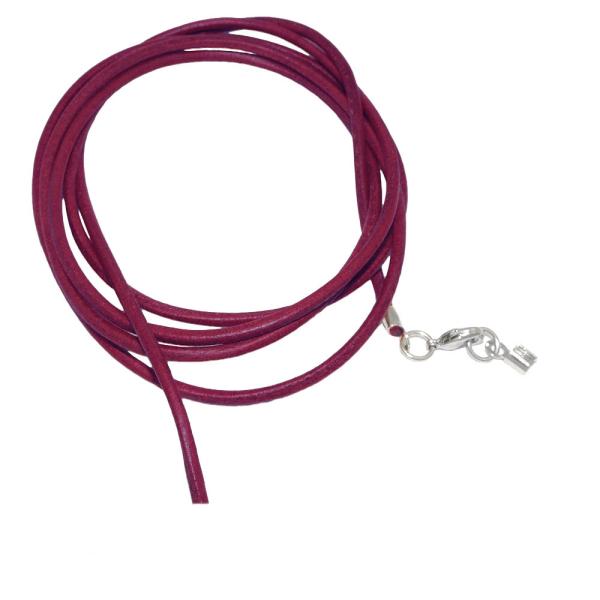 Lederband Rundschnur Rindleder 2mm fuchsia beere gefärbt mit 1x Verschluss silberfarbig 1m