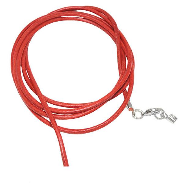 Lederband Rundschnur Rindleder 2mm orange gefärbt mit 1x Verschluss silberfarbig 1m