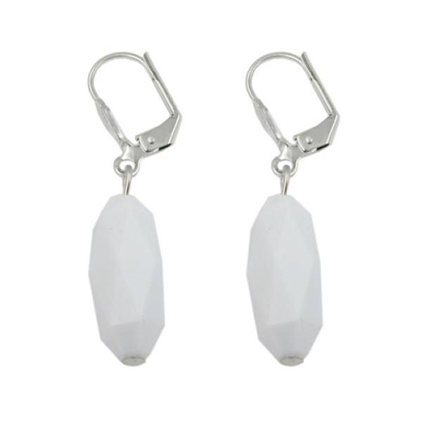 Ohrbrisur Ohrhänger Ohrringe 40x8mm silberfarben Schliffolive weiß-glänzend Kunststoff