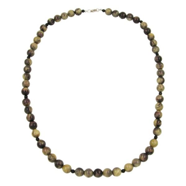 Kette Perlen 12mm Perle Kunststoff oliv-schwarz-marmor 75cm
