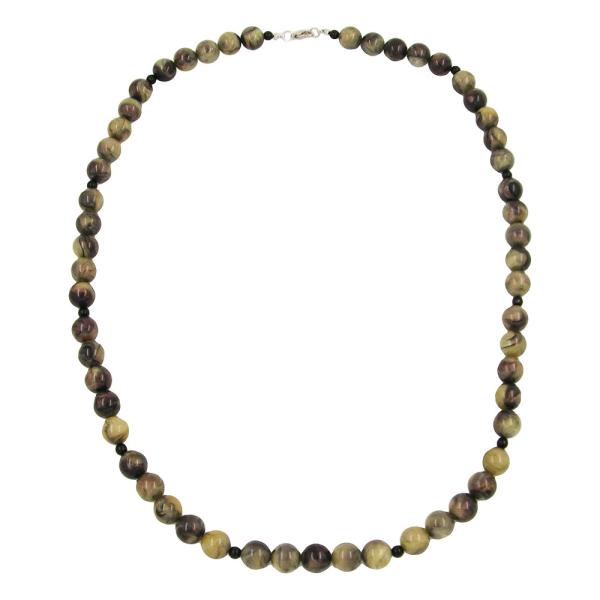 Kette Perlen 12mm Perle Kunststoff oliv-schwarz-marmor 75cm