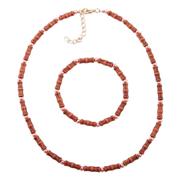 Set Kette Armband 14x5mm Perlen antik-orange Kunststoff 42cm