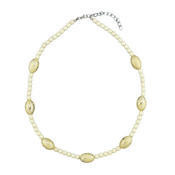 Kette 18x12mm Olive elfenbein-silberfarbig gesprenkelt Kunststoff 50cm