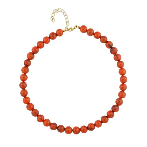 Kette 10mm Rundperle orange-schwarz-marmoriert Kunststoff 45cm