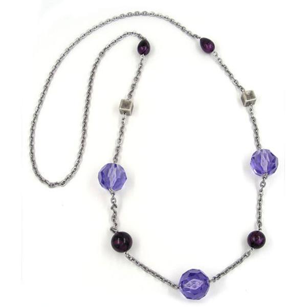 Kette Facettenperle Kunststoff lila Alu-Ankerkette grau 100cm