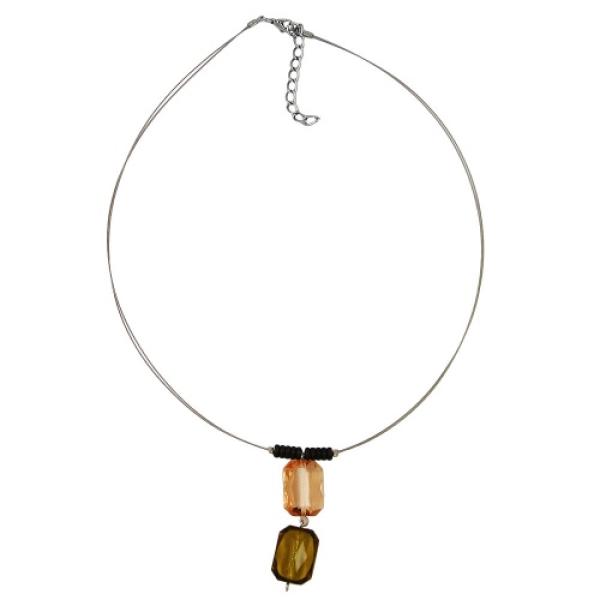 Kette Drahtkette 2 Vierecke facettiert hellbraun oliv Kunststoffperlen 45cm