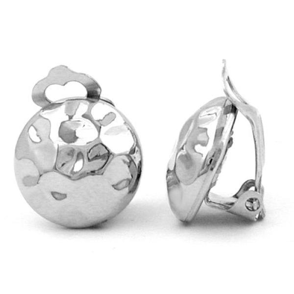 Ohrring Clip 16mm Kunststoff-Bouton chromfarben-glänzend gehämmert Clipmechanik silberfarben