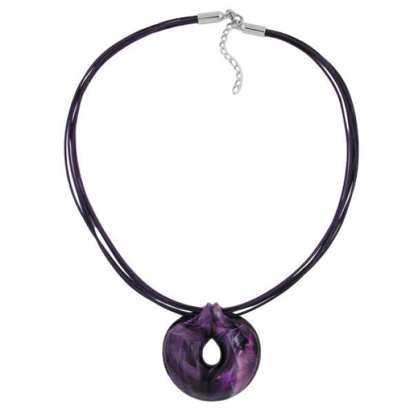 Kette 52mm Kunststoff Anhänger Amulett lila marmoriert Kordel lila 55cm