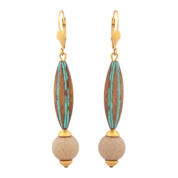 Brisur 66x12mm Rillenolive patina grün mit Perle hellbraun Kunststoff