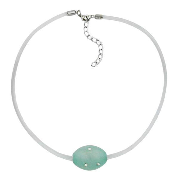 Kette 26x20mm Olive mint-kristall weißer Vollgummi-Schlauch 42cm