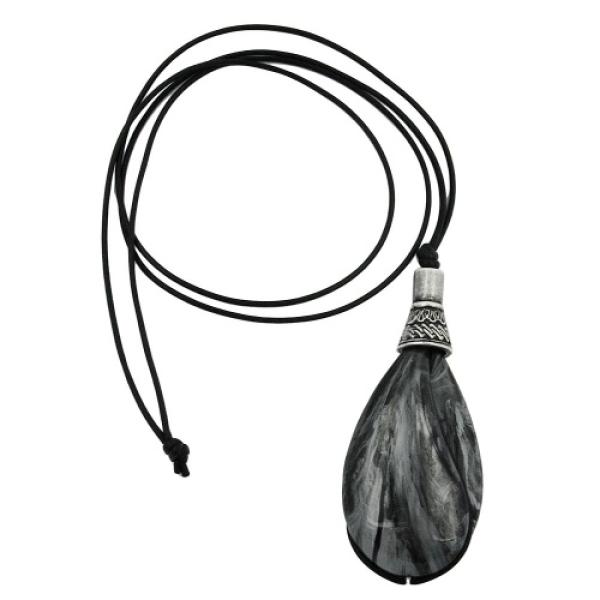 Kette 85x36mm Tropfen schwarz-silbergrau-marmoriert 100cm