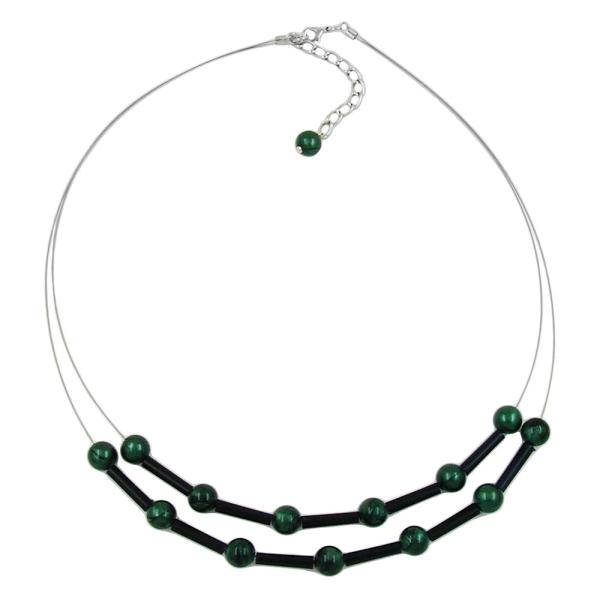 Kette Drahtkette grüne Perlen und schwarze Röhrchen Kunststoff 45cm