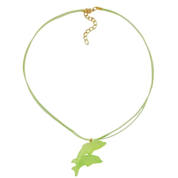 Kette Kinderkette 40x22mm Anhänger Kunststoff springende Delfine grün-matt Kordel lindgrün 45cm