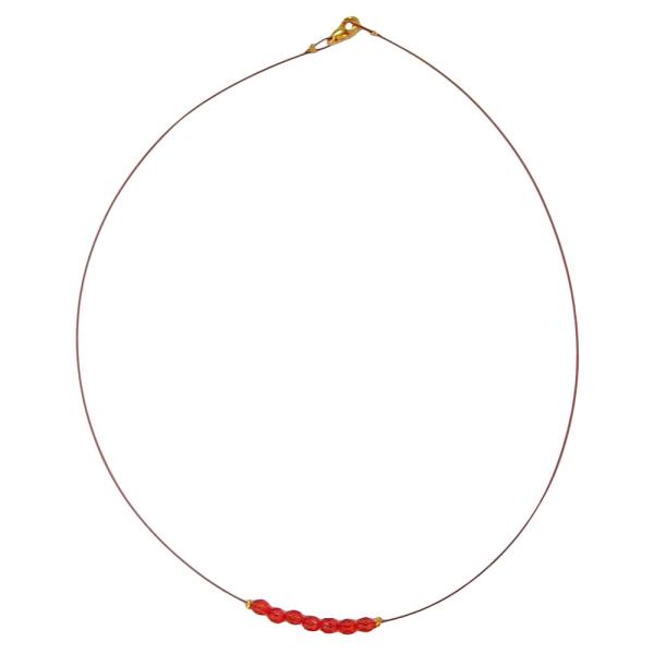 Kette Drahtkette mit facettierten Kunststoffperlen rot 40cm