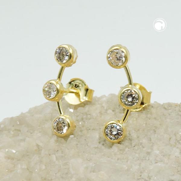 Ohrstecker Ohrring 15x3,5mm Bogen 3x Zirkonia mit Steg 9Kt GOLD