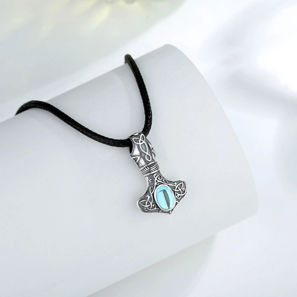 Mjölnir – Thor-Hammer aus 925 Silber mit Mondstein