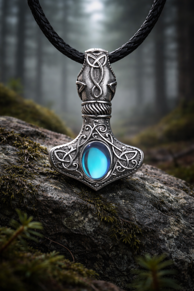 Mjölnir – Thor-Hammer aus 925 Silber mit Mondstein