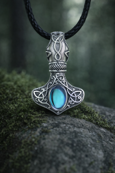 Mjölnir – Thor-Hammer aus 925 Silber mit Mondstein