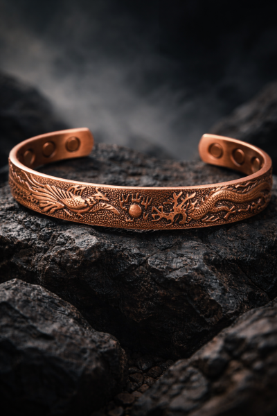 Magnetisches Kupferarmband – Phönix und Drache – Antikes Kupfer