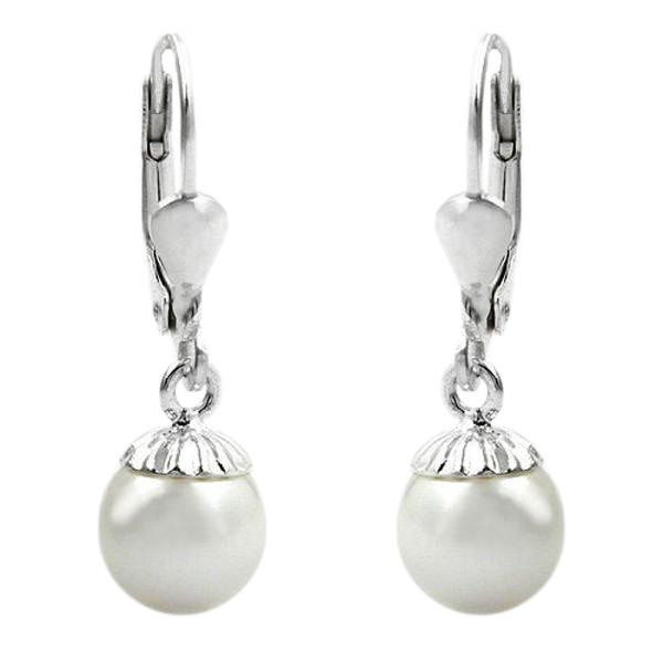 Ohrbrisur Ohrhänger Ohrringe 24x7,5mm Hänger mit Imitat-Perle Silber 925