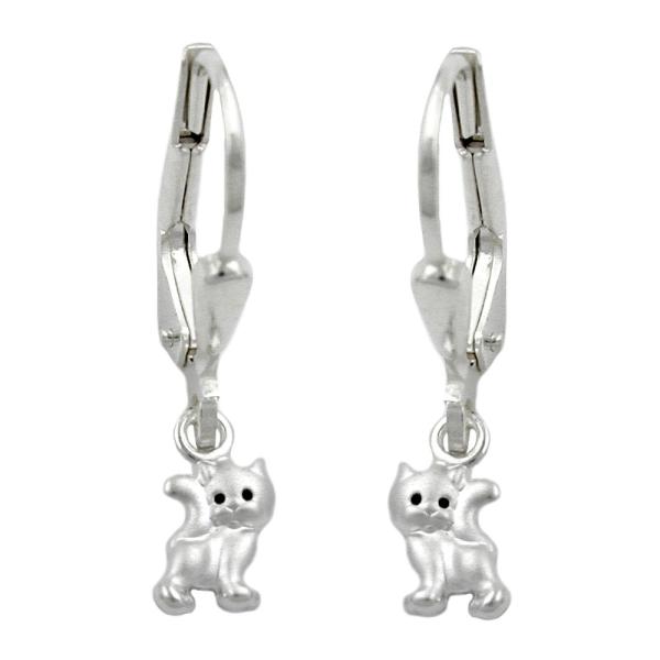 Ohrbrisur Ohrhänger Ohrringe 21x5mm Katze matt-glänzend Silber 925