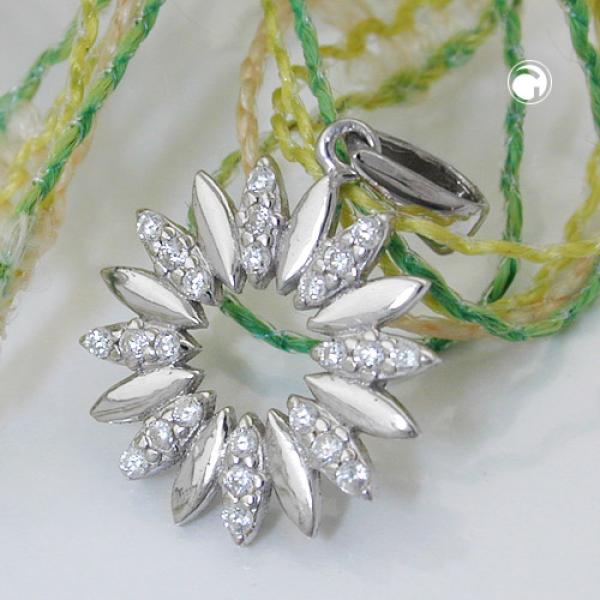 Anhänger 14mm Blume mit Zirkonias glänzend rhodiniertSilber 925