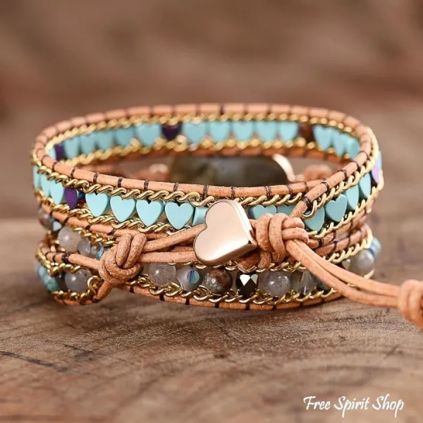 Wickelarmband mit Labradorit-Herz und Perlen