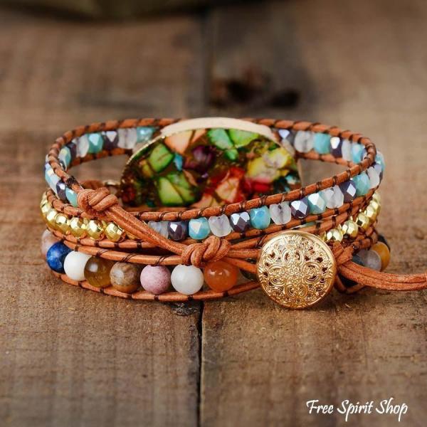 Handgefertigtes Wickelarmband Farbspritzer Jasper, Boho-Armband