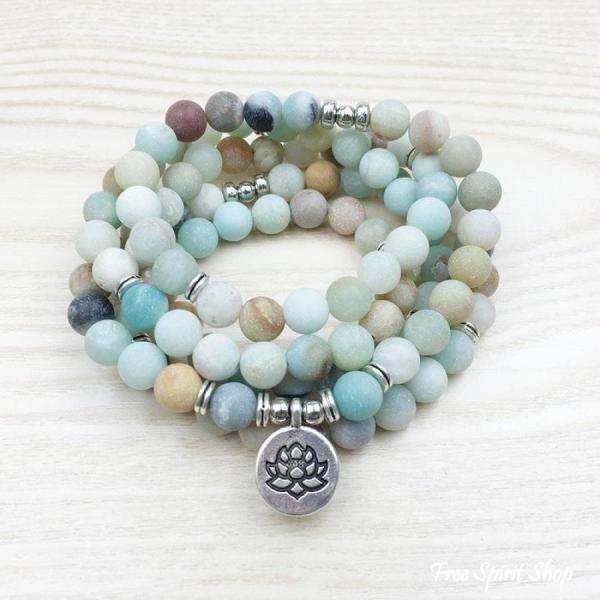 Mala-Perlenarmband aus Amazonit mit 108 Perlen