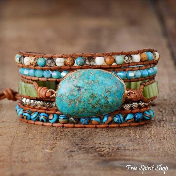 Natürliches türkisfarbenes Jaspis Wickelperlenarmband