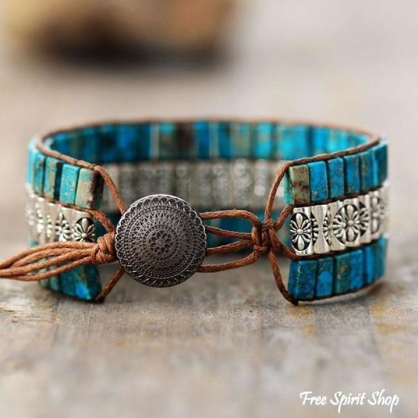 Tibetisches Wickelarmband mit blauem Jaspis