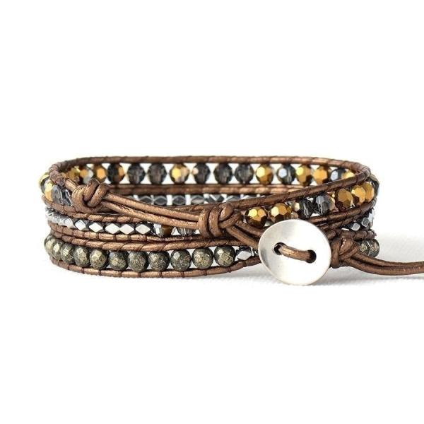 Wickelarmband mit Pyrit & Perlen – Braun und Bronze