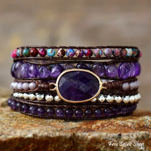 Wickelarmband mit Amethyst und violettem Jaspis