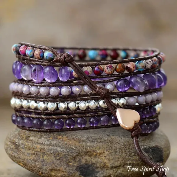 Wickelarmband mit Amethyst und violettem Jaspis