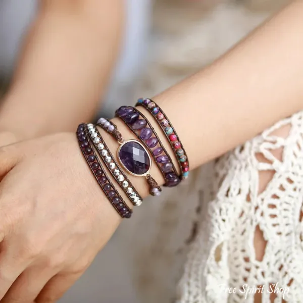 Wickelarmband mit Amethyst und violettem Jaspis