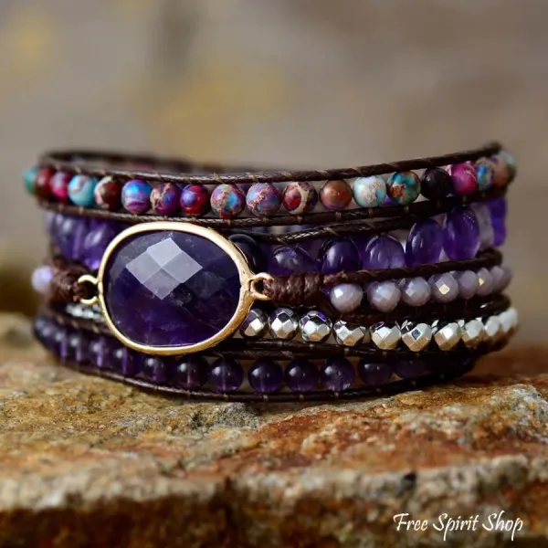 Wickelarmband mit Amethyst und violettem Jaspis
