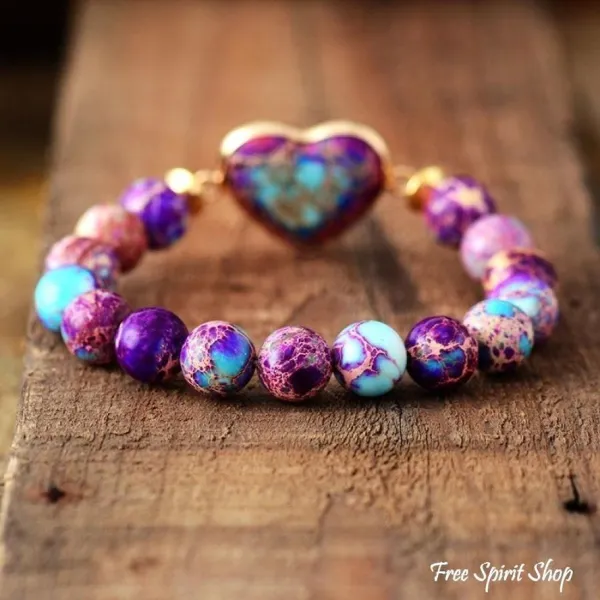 Perlenarmband aus lila Jaspis, Boho-Herzband