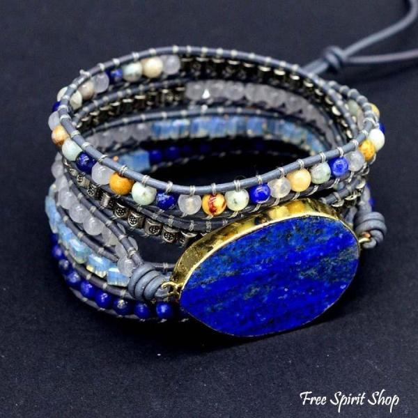 Wickelarmband aus Leder mit Lapislazuli